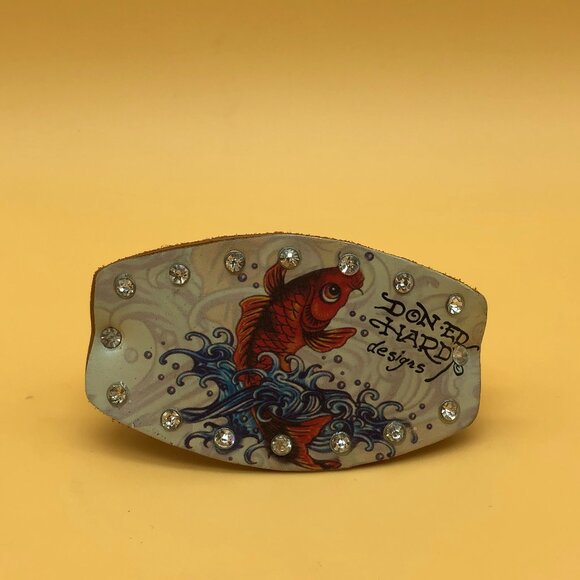 Y2K Ed Hardy leather bracelet rhinestones brown - 0020GH - Picture 1 of 3